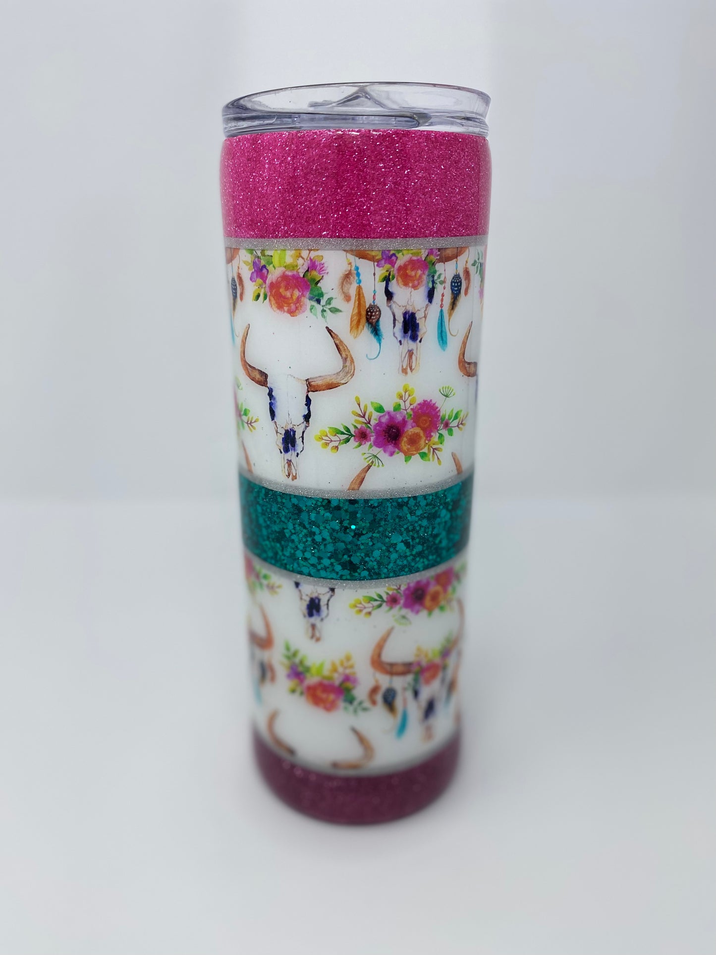 Glitter Cow Skull Tumbler