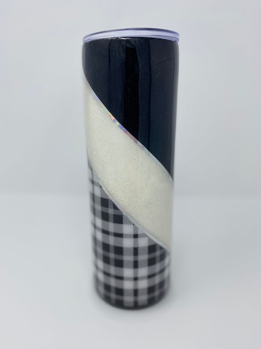 Black Plaid Glitter Tumbler