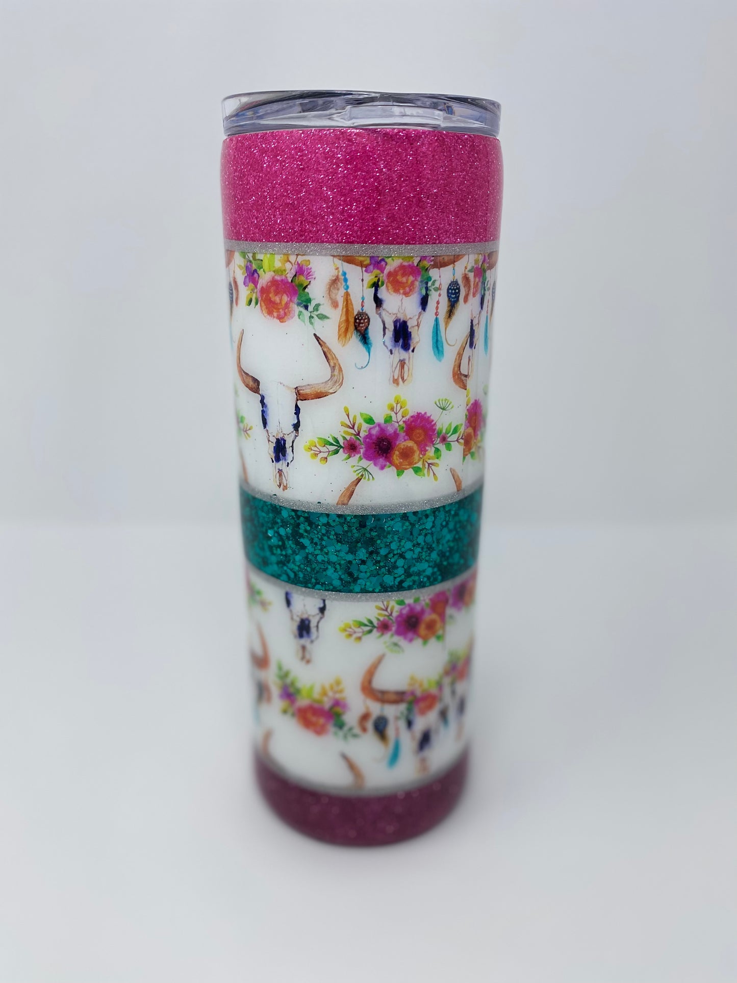 Glitter Cow Skull Tumbler