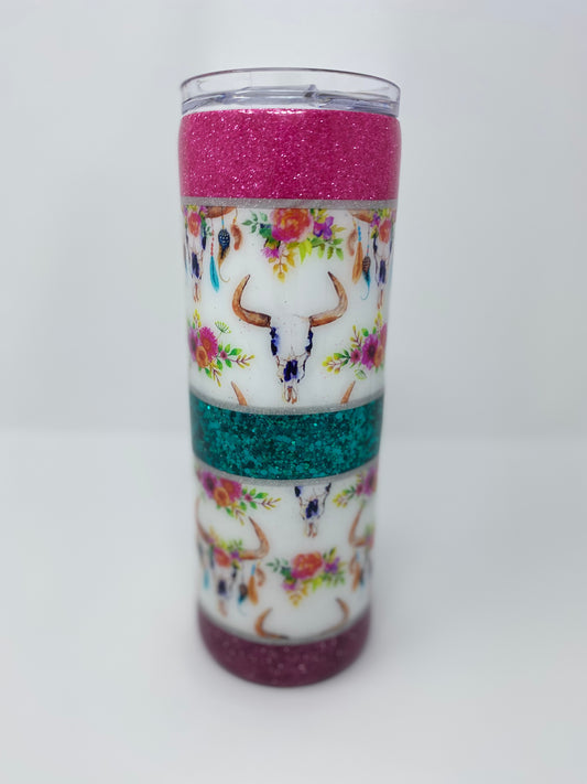 Glitter Cow Skull Tumbler